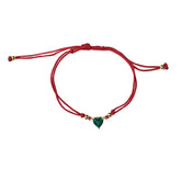 Emerald Prong Heart Red Thread Bracelet